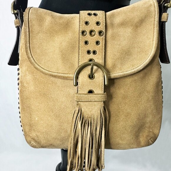 Coach Soho Suede Fringe Hobo Bag 9184 Braided Strap Grommet Tassel Boho Crossbod - Picture 10 of 11